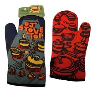Blue Q oven mitt blue/red super-insulated 100% cotton DJ Stove Top